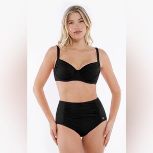 Popilush Women's Black 2-Piece Ruched Shapewear Tummy Control Swimsuit Set M
